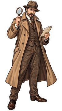 Vintage Detective With Magnifying Glass EPS Vector Illustration