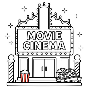 Movie Cinema Theater Marquee With Film Reels EPS Vector Illustration