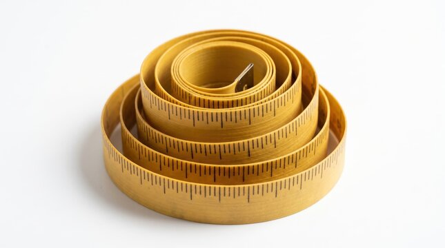 Yellow rolled measuring tape for body fitness and sewing projects