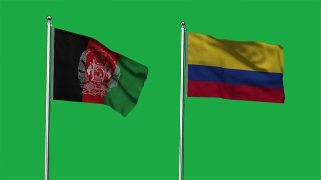 Afghanistan and Colombia Waving Flags, 3D Illustration.