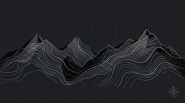 Mountain Silhouette Contour Lines Illustration, Minimalist Landscape Design, Abstract Topography Graphic