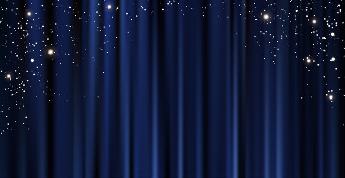 Navy blue Curtain with Sparkling Lights &ndash; Luxury Shining Background
