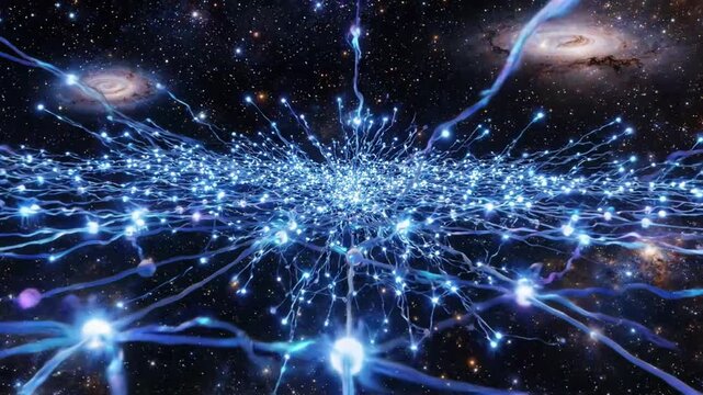Abstract visualization of glowing neural network connections in deep space.