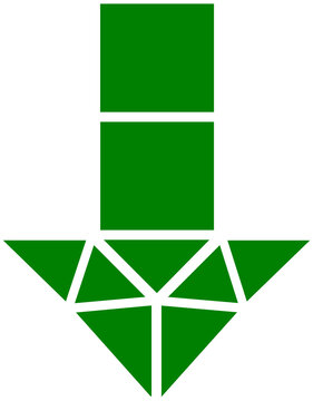 Green geometric mosaic arrow down downward direction icon isolated on transparent PNG background