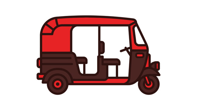 Red rickshaw vector illustration showing simple flat design style transport for urban travel in busy cities