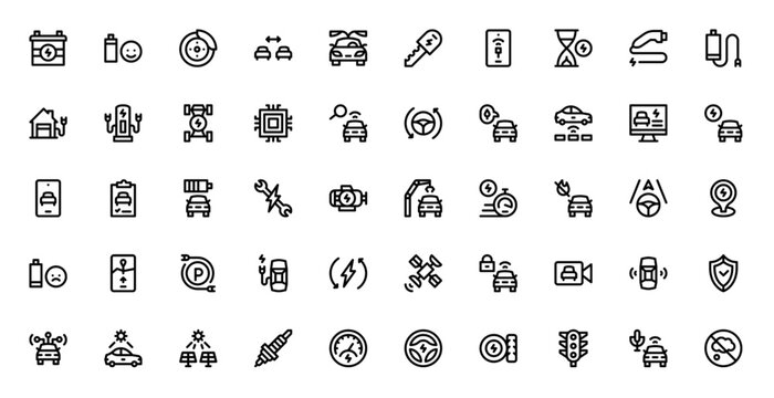 Electric Car Flat Icon Collection for Web and Print