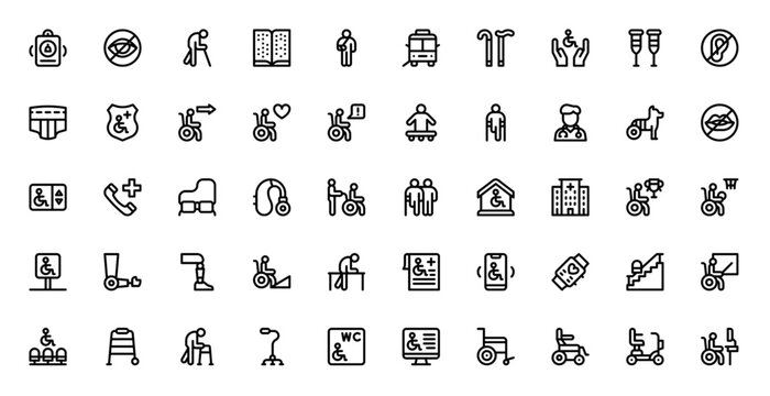 Disabled People Assistance Icon Bundle for Brand and Product Design