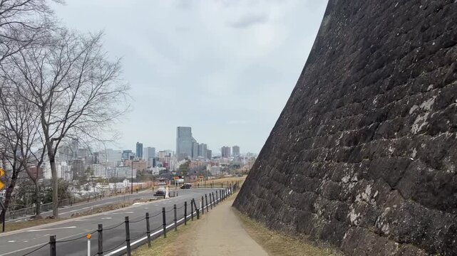 Walking Along Sendai Castle Wall Japan