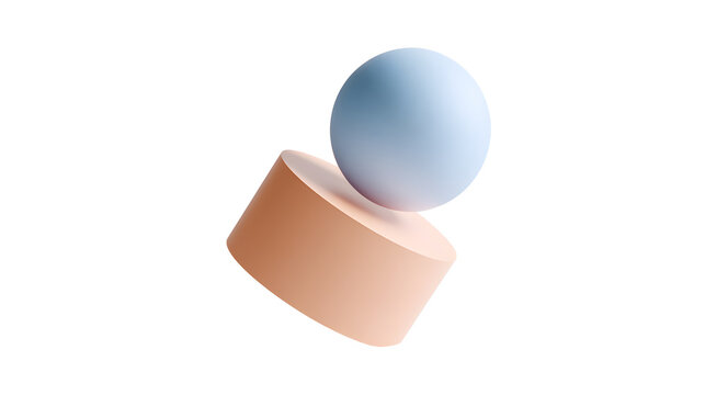 A floating 3d matte pastel peach cylinder
