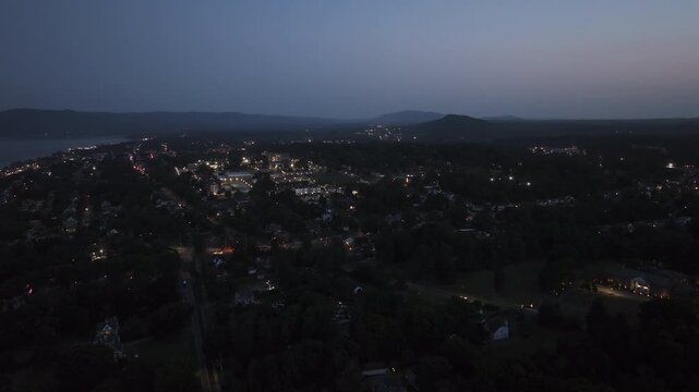 Establishing shot of Newburgh, New York. Shot at night in The Hudson Valley.