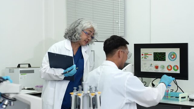 Microbiologists and nutrition experts analyze molecular samples in advanced food science labs.