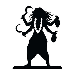 Fototapeta premium Kali silhouette with scythes and severed heads during a powerful stance for spiritual concepts