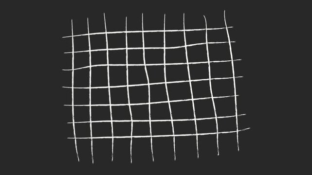 Hand Drawn 2d Lopp Animation on Black Background With Animated Waving White Wireframe Grid Line