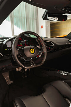 Ferrari 296 GTB Sports Car Interior Steering Wheel Dashboard Detail