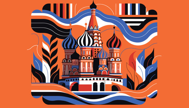 Saint Basil's Cathedral Moscow Russia Flat Design Illustration