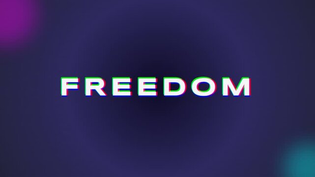 Abstract text motion graphic with glitch effect and soft bokeh lights