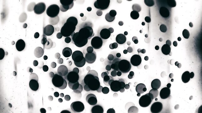Abstract monochrome background featuring varying sizes of dark circular ink spots