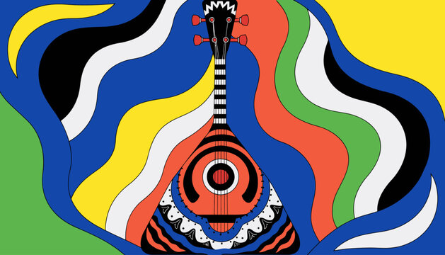 Psychedelic Balalaika Music Wave Pattern Abstract Background