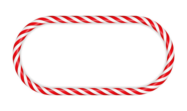 Christmas candy cane striped frame. Graphic element for Christmas cards, flyers or invitations. Vector illustration