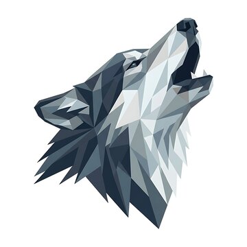 Stylized geometric lowpoly wolf head illustration howling at the sky isolated on white background