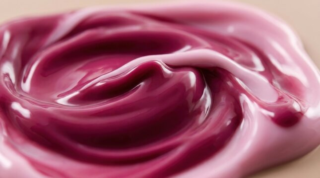 Close up shot of smooth creamy cosmetic lotion swirled together in rich shades of pink and magenta creating an artistic fluid texture pattern