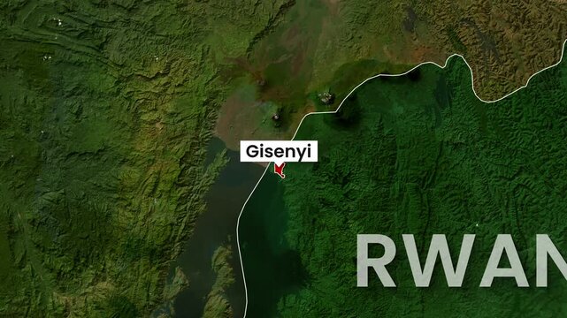 Satellite view footage shows Gisenyi region of Rwanda in motion