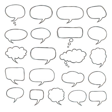 Set of hand drawn speech bubbles and talk clouds for comic or chat design