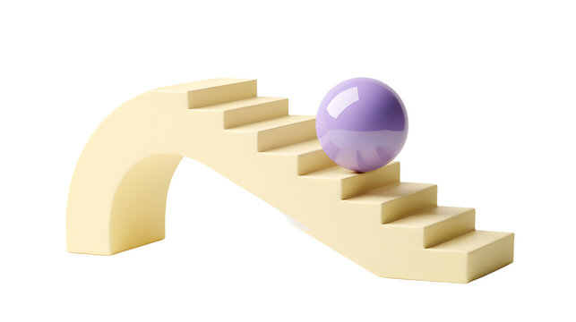 3d abstract staircase with purple sphere on top