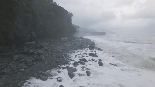 Storm Surge Washes Away Coastal Road During Powerful Hurricane