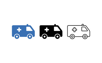 Modern ambulance icons set featuring blue black and outline medical vehicle symbols © Ruqia Batool