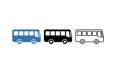 Minimalist bus icons set in blue and black colors against white background © Ruqia Batool