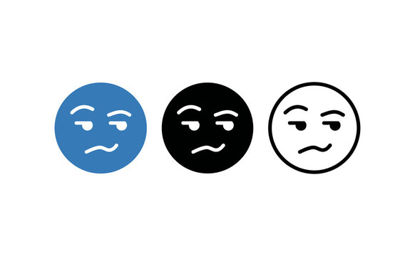 Minimalist cynical emoji set displaying skeptical facial expressions with rolling eyes