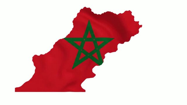 Morocco map flag animation: waving national emblem isolated on white background, for geographic and, patriotic presentations