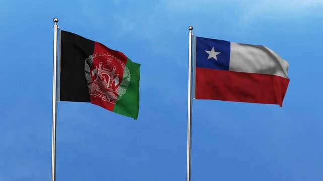 Afghanistan and Chile Waving Flags, 3D Illustration.