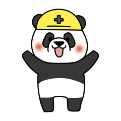 ヘルメットをかぶっているパンダ © てがきっず