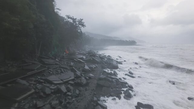 Hurricane Aftermath Reveals Severe Storm Surge Damage To Coastal Road