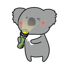 懐中電灯の明かりが付くかチェックしているコアラ © てがきっず