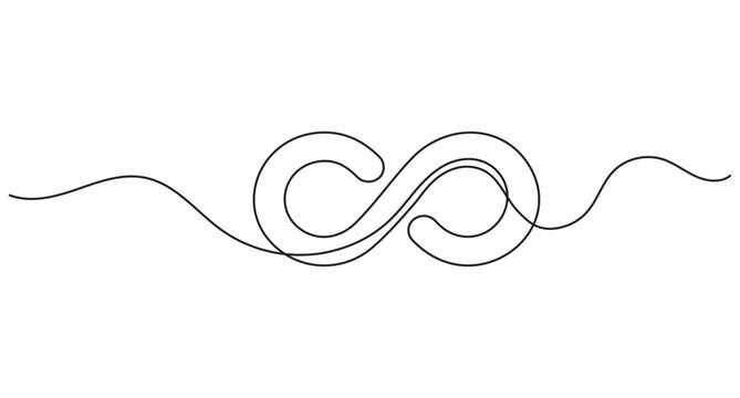 Infinity loop continuous line art, single line eternity symbol, endless concept, editable stroke outline vector