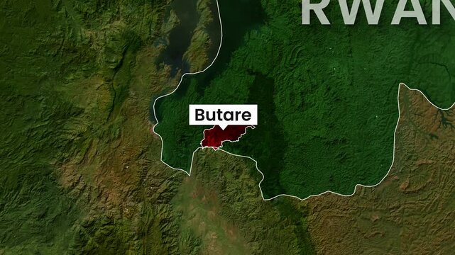 Animated map footage highlighting the Butare region of Rwanda