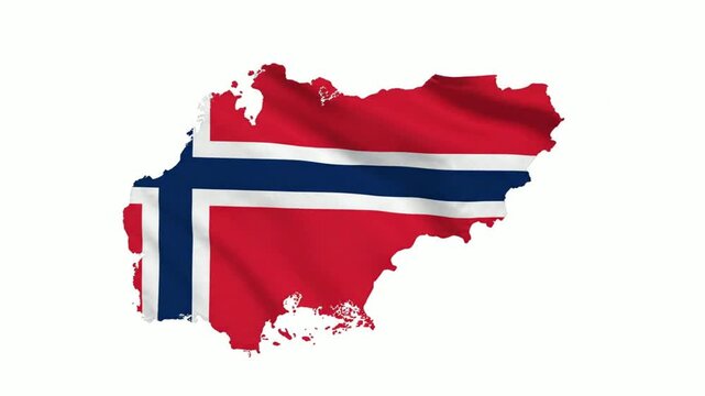 Waving norway flag map silhouette animation isolated national country shape with fabric texture motion
