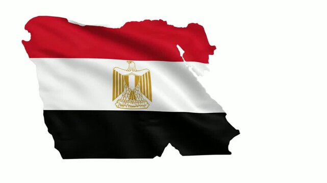 Waving egypt flag map silhouette animation isolated on white background, country