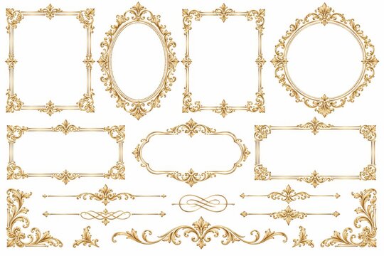 Vintage ornamental frame collection with decorative borders isolated on white for wedding invitations, luxury branding, stationery design, and elegant templates