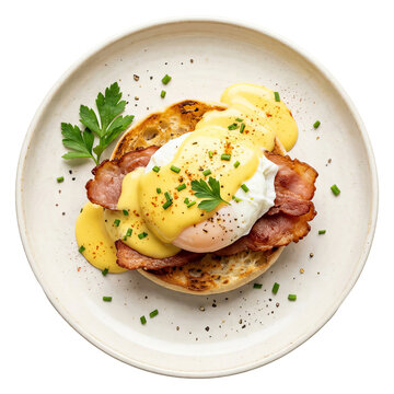 Delicious Eggs Benedict with Bacon and Hollandaise Sauce.
