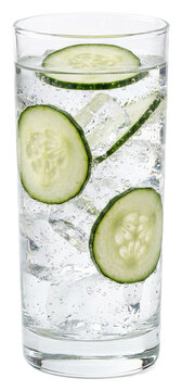 Refreshing Cucumber Infused Water with Ice in a Tall Glass.
