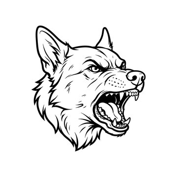 Angry wolf head mascot logo illustration with aggressive snarl and sharp teeth