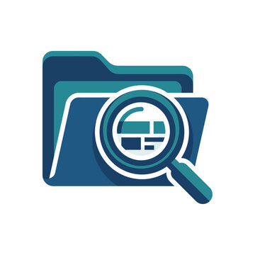 A modern logo design featuring a magnifying glass and folder icons, symbolizing searching, organization, and the importance of data management in the digital age.