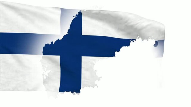 Waving finland flag isolated on white background, nordic national symbol animation for patriotic projects and news broadcasts