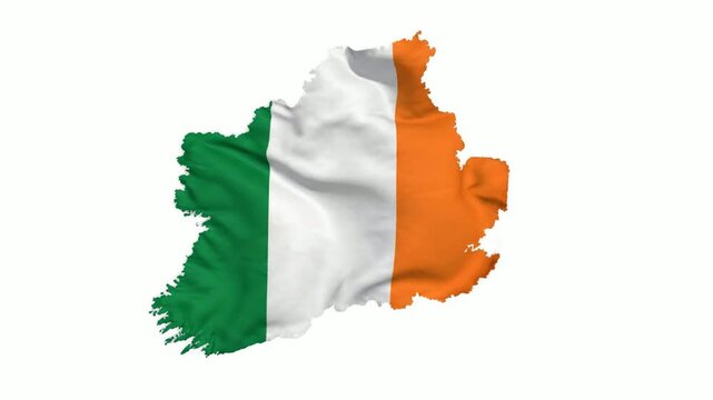 Waving ireland flag map animation isolated on white background, national symbol motion, irish country