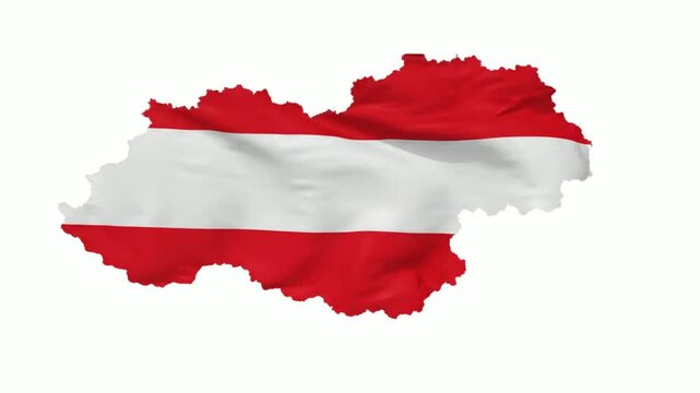 Austria map flag waving animation, isolated on white background, 3D country silhouette austrian
