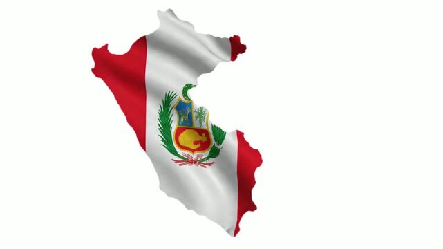 Peru map flag waving animation isolated 3D peruvian country shape with national emblem for travel, business, and political presentations